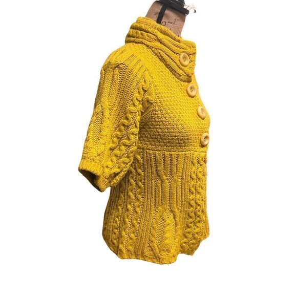 Ivy Jane Mustard Yellow Thick Knit Short Sleeve Button Front Sweater Cardigan - Picture 3 of 8